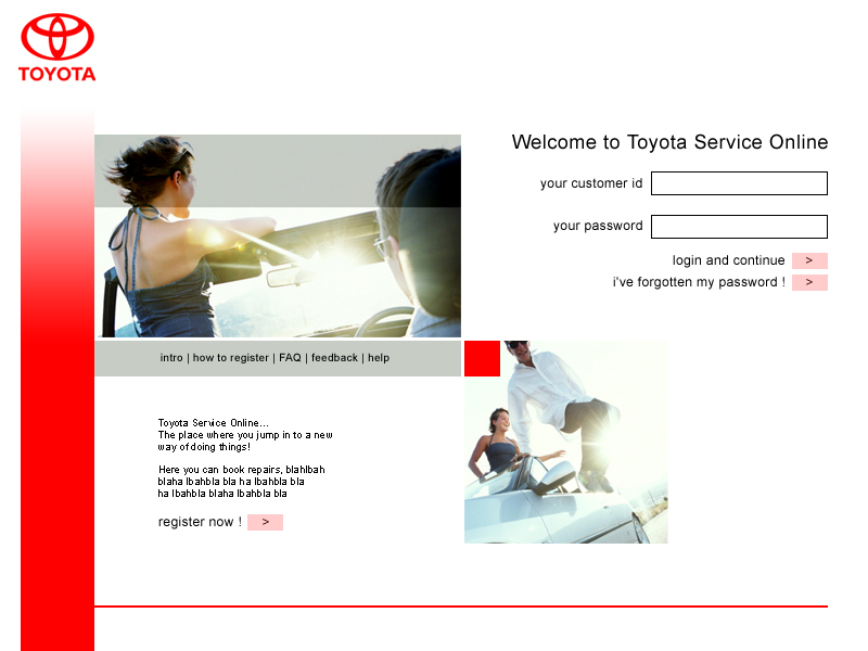 Toyota customer login design