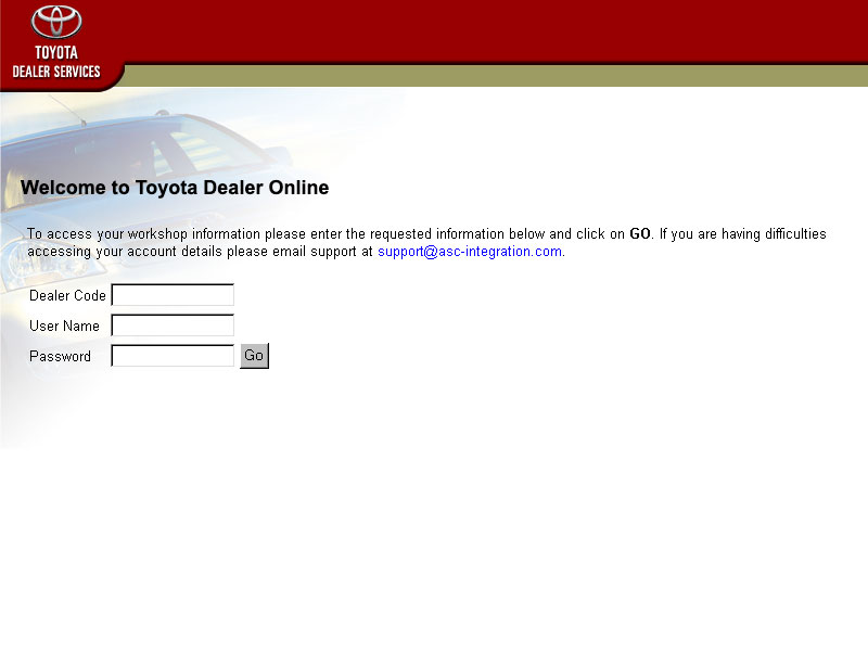 Toyota dealer portal homepage
