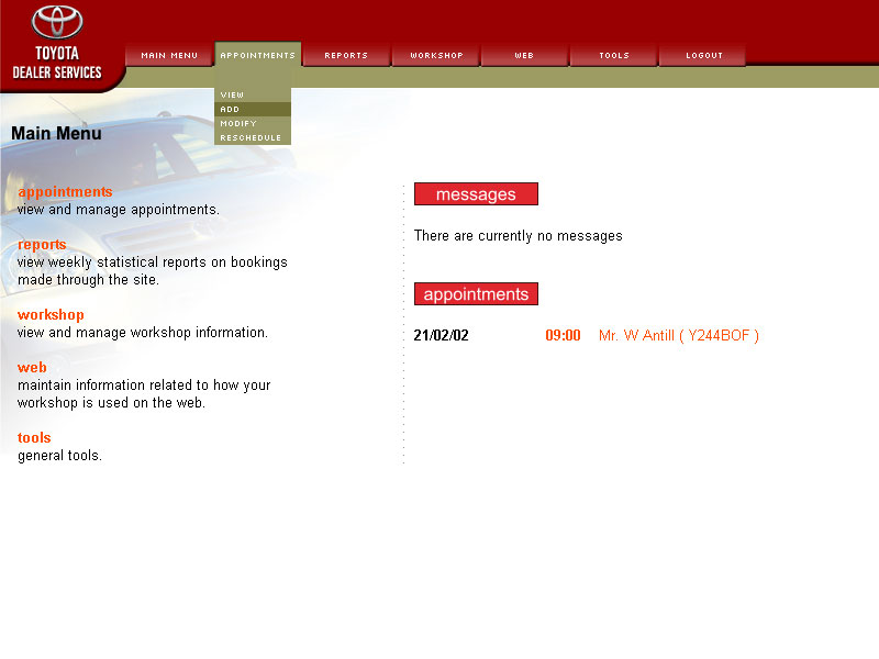 Toyota service booking system