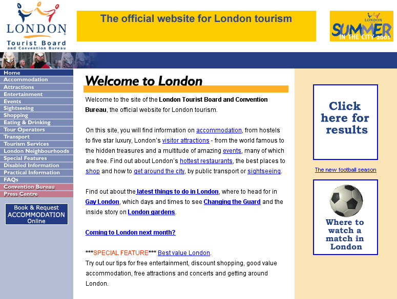 London tourism portal